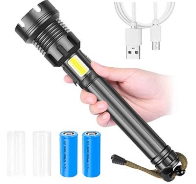 China Xhp90 100000 Lumens Industrial Zoomable and 3 Modes Lighting Torch with 26650 Battery and USB Charging LED Flashlight for sale