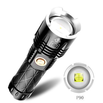 China Type-C Camping Flashlight XHP90 Rechargeable Telescopic Zoom 5000 Lumens Camp Tactical Flashlight for sale