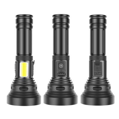 China Camping 10W LED+COB LED Hand Lamp 1500M Range Torches Battery Display and Power Saving Lightweight USB Rechargeable Handheld Flashlight for sale