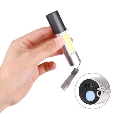 China Mini USB Rechargeable Mini Flashlights Battery COB Built-in Torch Light Lamp With Pen Clip Pocket Zoomable 3 Modes Flashlight for sale