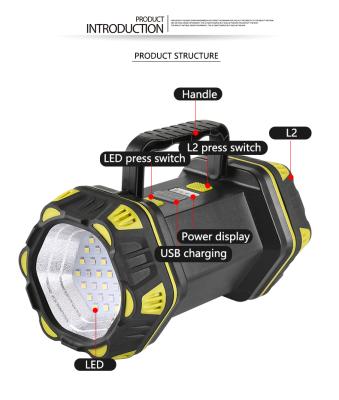 China Handheld Portable Strong Light Vehicle Mounted Spotlight Waterproof IPX4 High Power Display L2 LED Spotlight Hunting Spotlights for sale