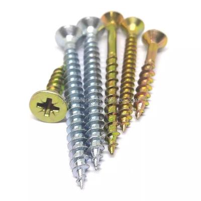 China Countersunk Online sales OEM 5.0 X 40mm Wood Screw Yellow Zinc Plated Double Flat Head Full Thread Countersunk Pozi Drive Chipboard Screws for sale