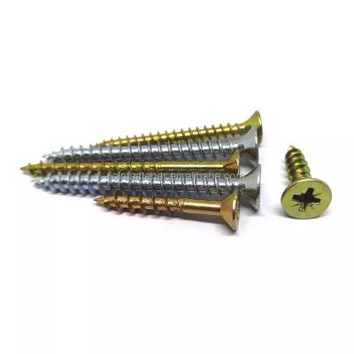 China Countersunk Yellow / white Zinc Countersunk Head DIN7505 Harden MDF furniture Chipboard Screw For Wood for sale