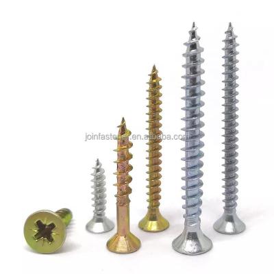 China Countersunk Zinc Plated Screw M5x40 Chipboard Screw Csk Counstersunk Head Pozi Drive Self Tapping Screw with Nibs Factory Price Yellow for sale