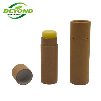 China Private Label Recycled Biodegradable Custom Lift Up Cylinder Pack Lip Balm Paper Container 0.5 oz Brown Kraft Paper Cardboard Tubes Packaging for sale