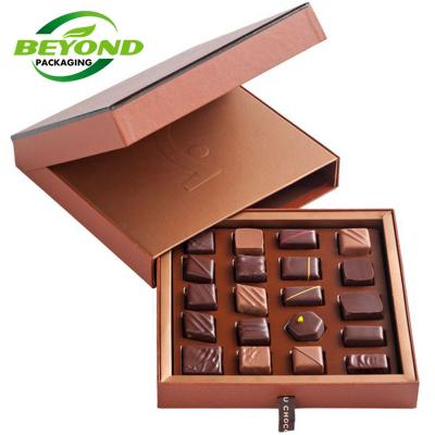 China Eco Friendly Recycled Materials Logo Luxury Rigid Empty Cardboard Paper Packaging Gift Chocolate Custom Printing Box With Food+Ribbon Dividers for sale