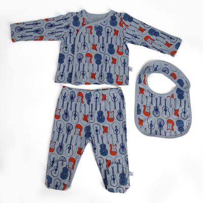 China 100%cotton 180g 1:1 Rib Wholesale China Supplier Soft Baby Suit Open Kimono Style Pant Baby Bib Set for sale