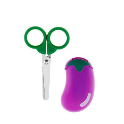 China Durable Eggplant Shaped Student Kids China School Magnetic Stationery Scissors With Hat for sale