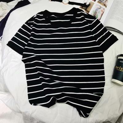 China Wholesale Custom Loose Casual Anti-Wrinkle Stripes Black Gray Stripe Waist Mens Cotton Blank T-Shirt for sale