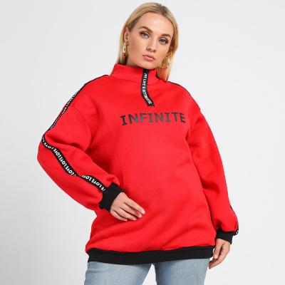 China Urban Casual Women Breathable Long Sleeve Comic Clothing Pullover High Quality Collar Letters Red Winter Plus Size Ladies Sweatshirt for sale