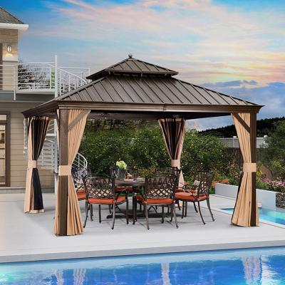 China Aluminum Patio Gazebo  Outdoor Hardtop Gazebo 3x4m Steel Metal Double Roof for sale