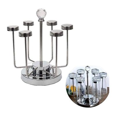 China Modern 6 Cup Cup Holder Cabinet Stainless Steel Rotating Glass Cups Drying Rack for sale