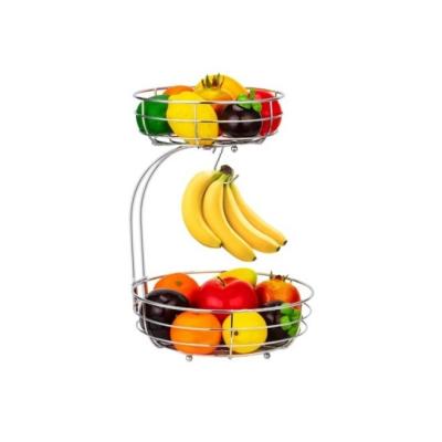 China Hot selling viable 2 layers stainless steel fruit and vegetable basket with banana hook for sale