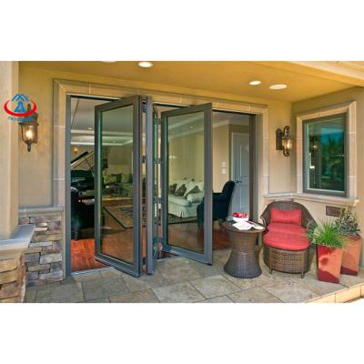 China ZHTDOORS Modern Bi Fold Doors Aluminum Folding Patio Sliding Folding Glass Door for sale