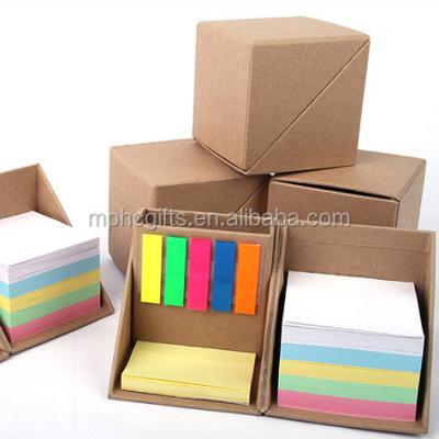 China Self Adhesive Cube Kraft Paper Custom Printed Memo Pad Promotional Foldable Sticky Box In Place With Pen Holder for sale