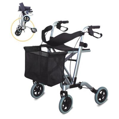 China Aluminum Alloy Collapsible Foldable Rollator Walker Aid With Big Storage Bag for sale