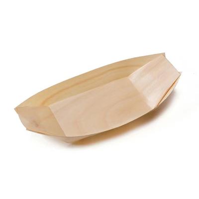 China Stocked Japanese Sashimi Plate Snack Dessert Wooden Sushi Serving Tray Boat Wooden Sushi Boat for sale