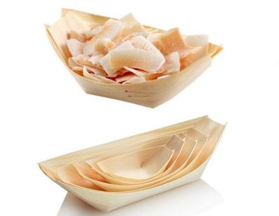 China Stocked Disposable Biodegradable Food Containers Sushi Plate Wooden Sushi Boat Serving Tray Braised Octopus Balls Packing Plate for sale