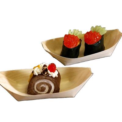 China Stocked Customized Size Disposable Wooden Sushi Boats For Food Container for sale