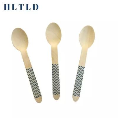 China Factory Price Custom Printed 140mm Wooden Spoon Ecofriendly Disposable Ice Cream Scoop TLD-001-03 for sale