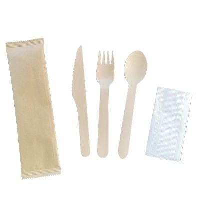 China Eco-friendly disposable wooden cutlery set spoon fork knife for cake with individual paper wrapped 160mm for sale