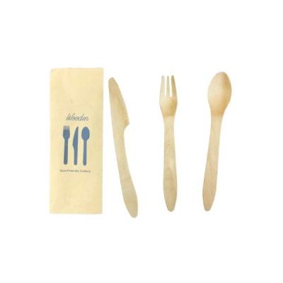 China Custom AB Grade Good Quality Wooden Fork Spoon Knife Wooden Disposable Cutlery Tableware Set 160mm for sale