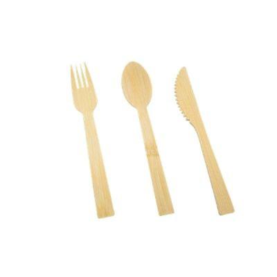 China Wholesale biodegradable wooden bamboo disposable eco cutlery spoon fork knife set cutlery with custom logo 160mm for sale