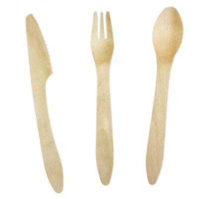 China Wholesale Cutlery Birch Wood Custom Wooden with Wrapped Wooden Spoon Set Disposable Cutlery for Restaurant 160mm for sale