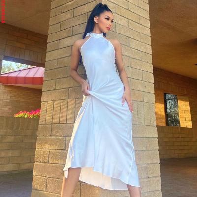 China Bomblook Elegant Women Maxi Dress Sleeveless Solid Color Strip Party Wear Breathable Backless Women Maxi Dress D21DS428 for sale