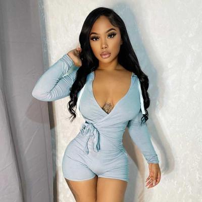 China Bomblook Fashion Winter Women Hoody Romper Solid Color Breathable Notched Neck K21RP658 Casual Two Layer Design Women Romper for sale