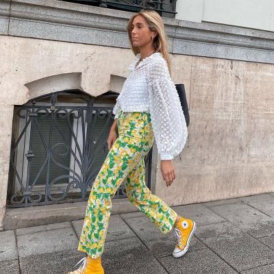 China Bomblook X21PT203 Fashion Floral Print Women Waterproof Pants Buttons To Fly Colorful Trousers Streetwear for sale