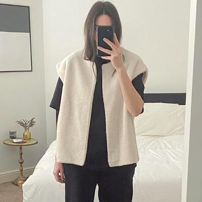 China Bomblook Waterproof M21TP532 2021 Warm Autumn Velvet Streetwear Solid Color Cardigan Vest Sleeveless Women Casual for sale