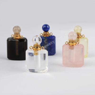 China WX1188 Fashionable Gemstone Quartz Brass Perfume Bottle Perfume Bottle Natural Stone Pendant For Necklace Match for sale