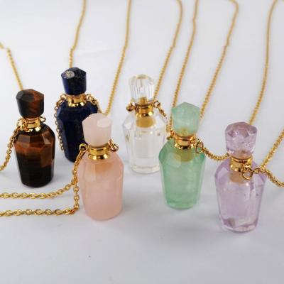 China BOHEMIA G1941N Gemstone Perfume Bottle Stainless Steel Necklace Gold Jewelry Crystal Pendant Necklace for sale