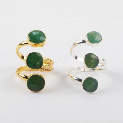 China PEARL G1921 Natural Jade Stones Ring Three Adjustable Chrysoprase Stone Gemstone Rings Rings Jewelry Women for sale