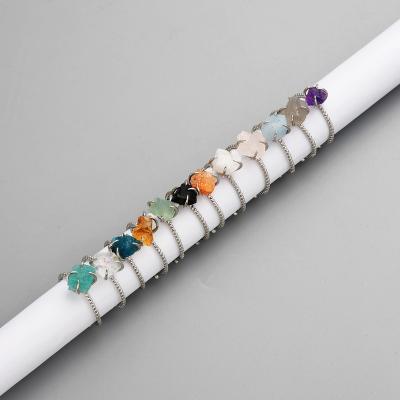 China ZS0453 BOHEMIA Silver Rings Raw Gemstone Claw Ring Adjustable Silver Plated Jewelry for sale