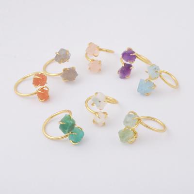 China Natural FASHIONABLE Crystal Jewelry Claw Ring Set 7 Chakra Crystal Gold Ring Sets Adjustable Healing for sale