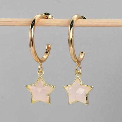 China Office / Career JA001 Juaibo Latest Real Gold Plated Women Moon And Star Gemstone Gold Circle Crystal Earrings for sale