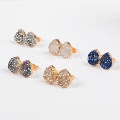 China Hot sale ALLOY Druzy teardrop stud earrings juaibo jewelry wholesale druzy necklace and earring sets G0912 for sale