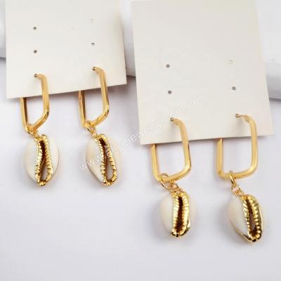 China Gift G1589 natural sea shell gold earrings rectangle metal circle earrings shape shell earings for women 2019 for sale