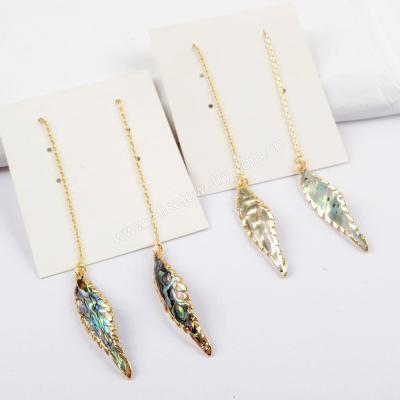 China 10 Years Experience G1605 Leaf Abalone Shell Earrings With Threader Leaf Shape Drop Earrings for sale