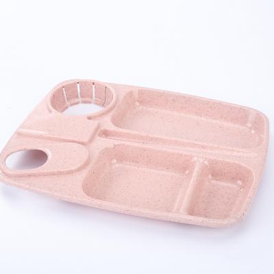 China Amazon Hot Children's Restaurant Meal Tray Compartment Wheat Straw Tableware Food Meal Tray Eco-friendly Biodegradable for sale