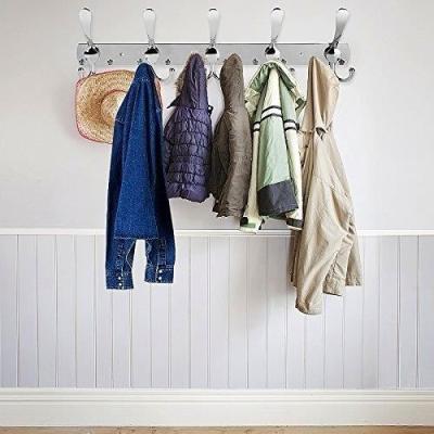 China Living Room Bedroom 5 Hook Hangers Stainless Steel Highly Functional Wash Drying Vintage Wall Mounted Coat Rack for sale