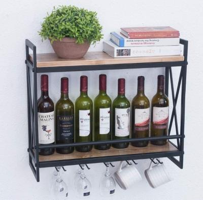 China Modern Wall Mounted Bottle Rack Wall Shelf (The Other) 2 Layers Adjustable Wooden Home Decoration Shelf for sale