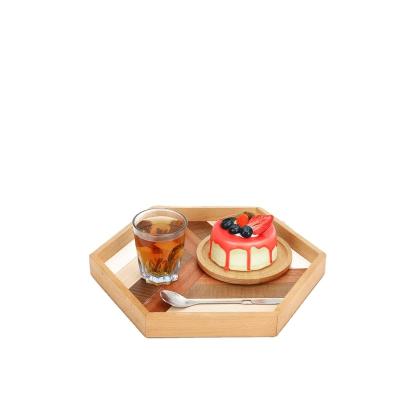 China Wholesale European Breakfast Tray Hexagonal Wooden Bamboo Serving Tray Breakfast Serving Tray Desktop Bamboo Tray for sale