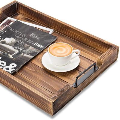 China Hot Selling Breakfast Serving Tray Products Brown Tray Setbamboo Dark Wood Rectangular Bamboo Tray Set Bamboo Wooden Tray for sale