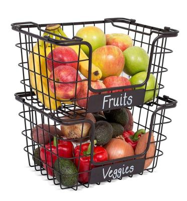 China Sustainable Baskets Chalk Label Fruit Vegetable Product Metal Storage Bin For Kitchen Counter for sale