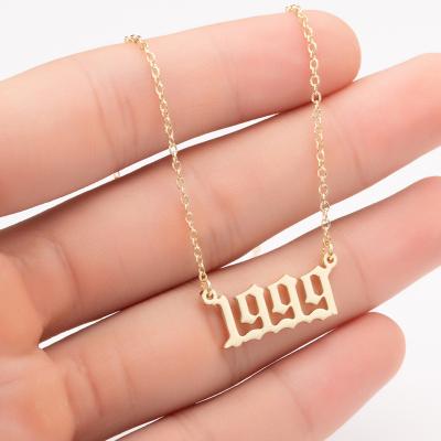 China FASHIONABLE R.GEM. Silver Gold Birthday Gift Stainless Steel Number Birth Year Old Necklace Women English for sale