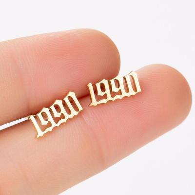 China FASHIONABLE R.GEM. 1984-2021 Number Fashion Stainless Steel Year Stud Earring For Women for sale