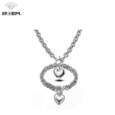 China FASHIONABLE R.Gem. OT Clasp Heart Necklace and Bracelet Stainless Steel Necklace Pendant Set for sale